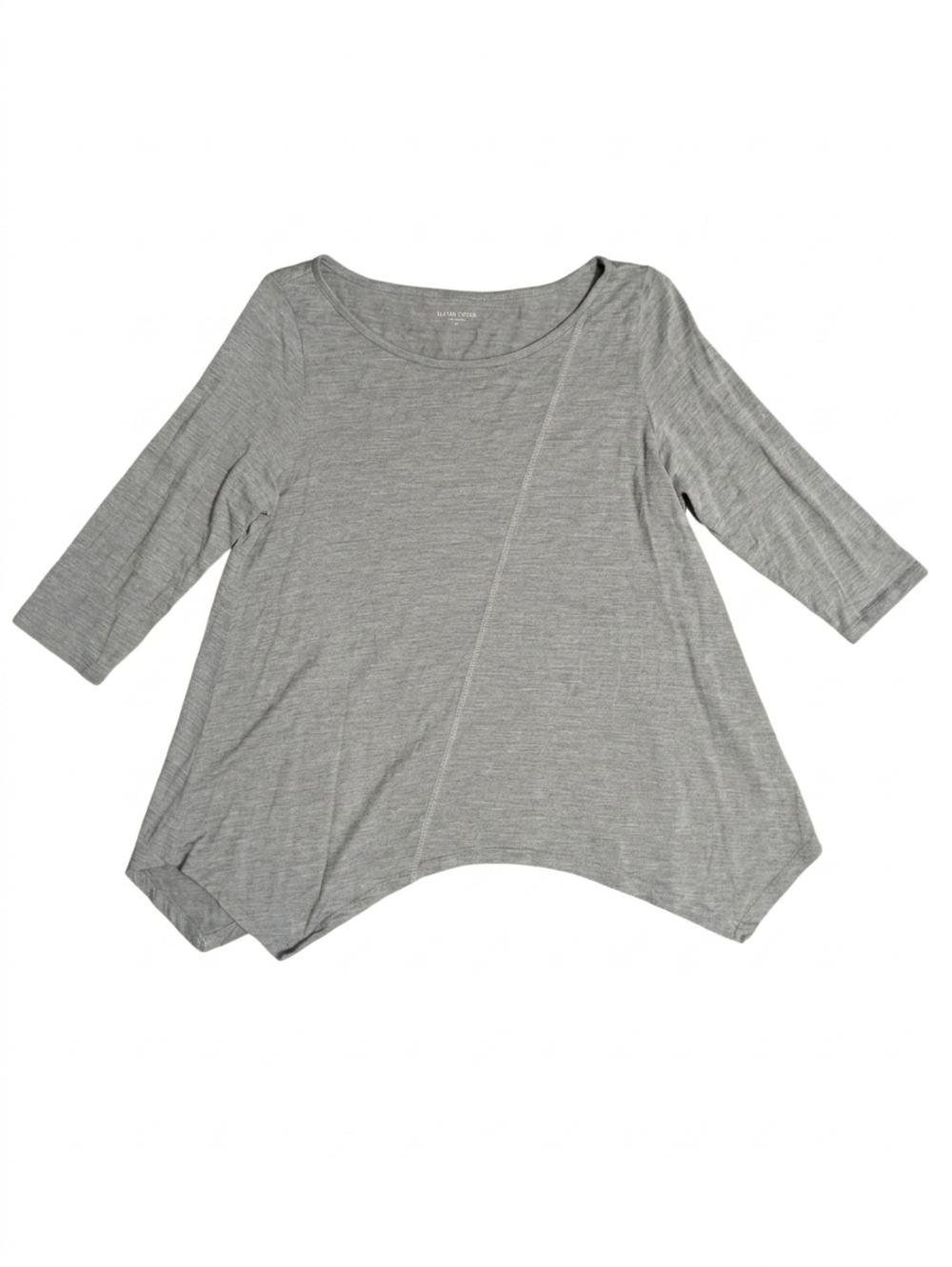 Eileen Fisher Silk Cotton Asymmetric Sharkbite Top M Grey 3/4 Sleeve Luxury Chic